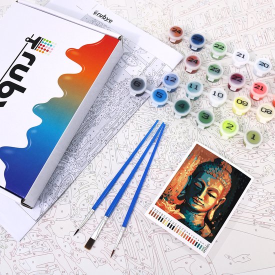 Rubye® Painting By Number Adults - Buddha - Peinture et pinceaux inclus - Canvas Painting canvas - Colour by Number - 40x50cm