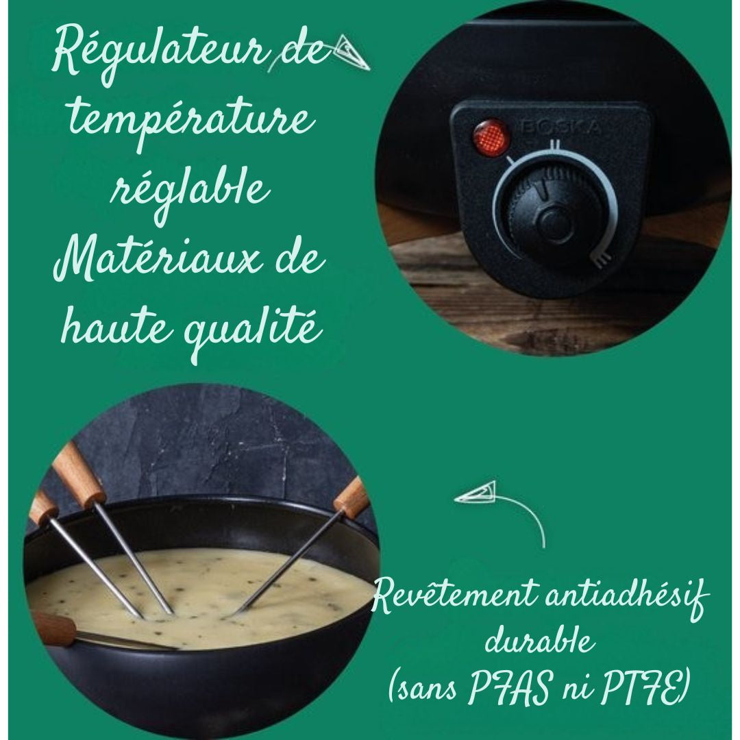 Set à fondue électrique Boska Party - 2.3L - Pour fondue au fromage, fondue au chocolat, fondue Hotpot et fondue au bouillon - Avec régulateur de température - noir