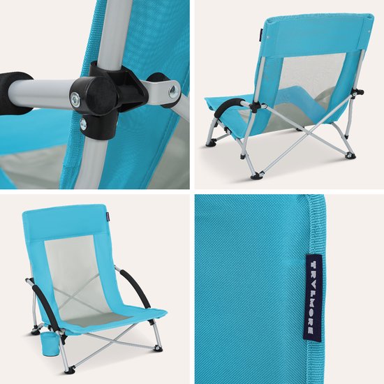 TRVLMORE Chaises de plage - Lot de 2 - Pliables et démontables - Capacité de charge de 120KG - Légères - Avec sac de transport et porte-gobelet - Bleu