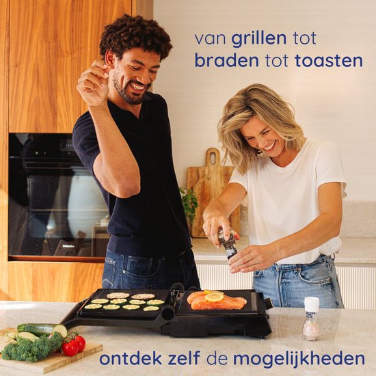 Safecourt Kitchen - Contact Grill 3-en-1 - Grille-pain, grille-pain et plaque de gril - Plaques amovibles - Sans PFAS - Noir