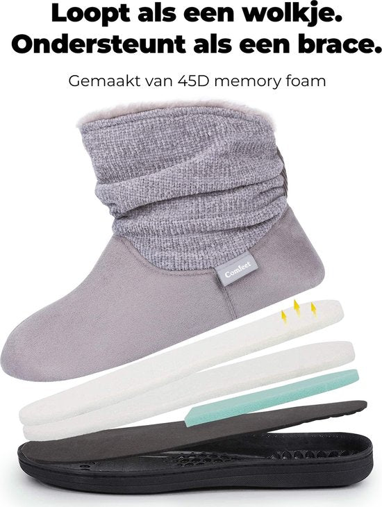 Chaussons Dames - Chaussons - Taille 42/43 - Gris - Antidérapant - Comfeet