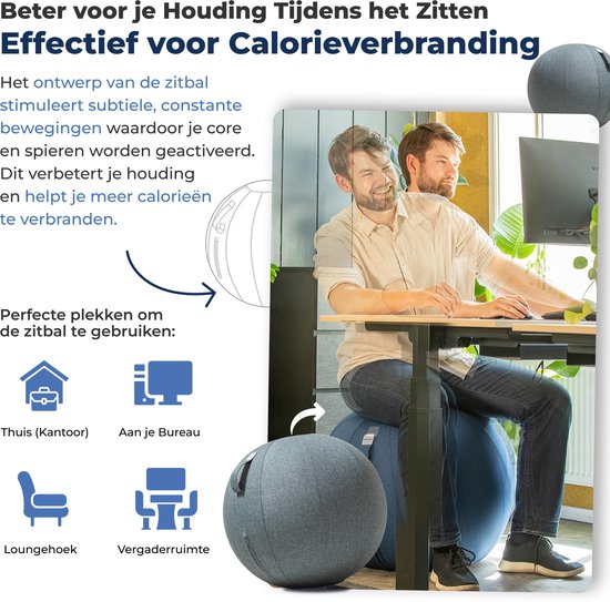 Backerz Sitting Ball 75 CM - Ballon d'assise avec housse en lin - Chaise ergonomique pour le bureau et la maison - Ballon de yoga de luxe - Anthracite 2