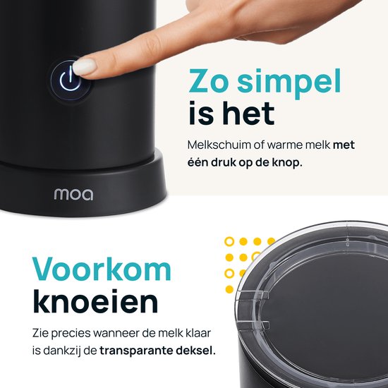 MOA Mousseur à lait électrique - 2 en 1 - Mousseur à lait pratique - 240 ML - Pour Cappuccino - Fouet à lait - Noir