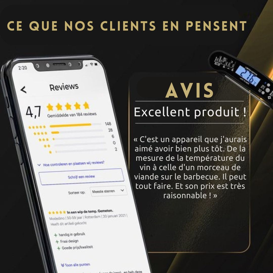 Thermomètre de cuisine - MostEssential Premium - Thermomètre pour barbecue - Noir