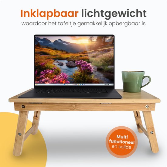 Table pour ordinateur portable Goliving - Hauteur 39 cm - Plan de travail réglable et pliable - Table pour ordinateur portable ergonomique - Table de banc - Table de lit - Support pour ordinateur portable - Bois