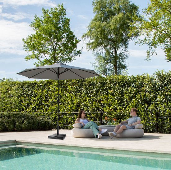 VONROC Premium Parasol à manche Recanati Ø300cm - Base de parasol et housse de protection incluses - Parasol rond - Inclinable - Toile résistante aux UV - Gris