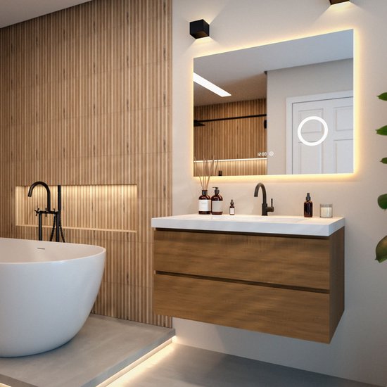 Mirlux Miroir de salle de bain avec éclairage LED et chauffage - Miroir mural rectangulaire - Miroir de douche anti-condensation - 100x80CM