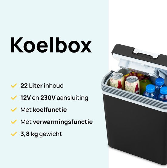 MOA Coolbox électrique 12v 230 volt - 22L - Frigobox - Réfrigérateur de camping - Voiture et camping - Refroidissement et chauffage - Noir