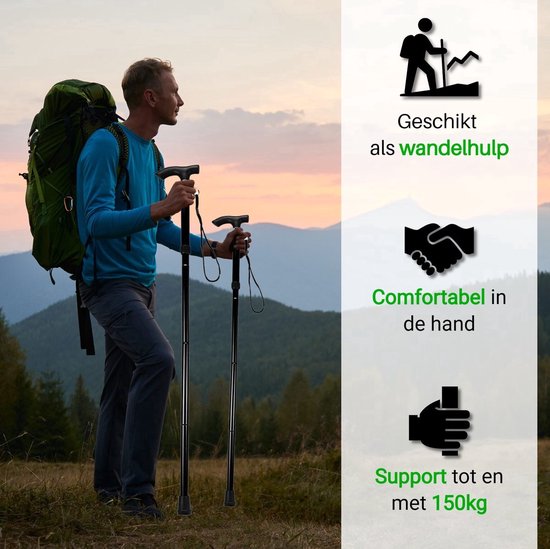 Bâton de marche Travelhawk - réglable et pliable - rouge - sac de rangement inclus - bâton de marche pour personnes âgées