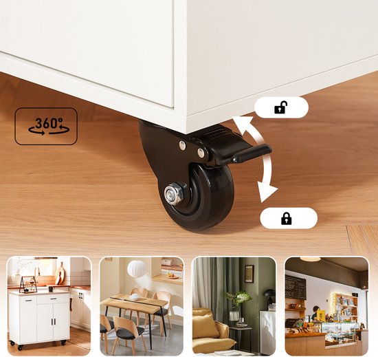 SoBuy îlot de cuisine avec 2 tiroirs et 2 portes - Meuble de cuisine multifonction, blanc, 105 x 46 x 92 cm, FKW126-WN