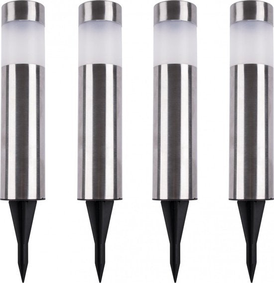 LED Lovers - Lampe de jardin solaire à LED avec pointes de terre - Lot de 4 - Lampe de chemin avec capteur de lumière - acier inoxydable - 8-10 heures de fonctionnement - 27cm
