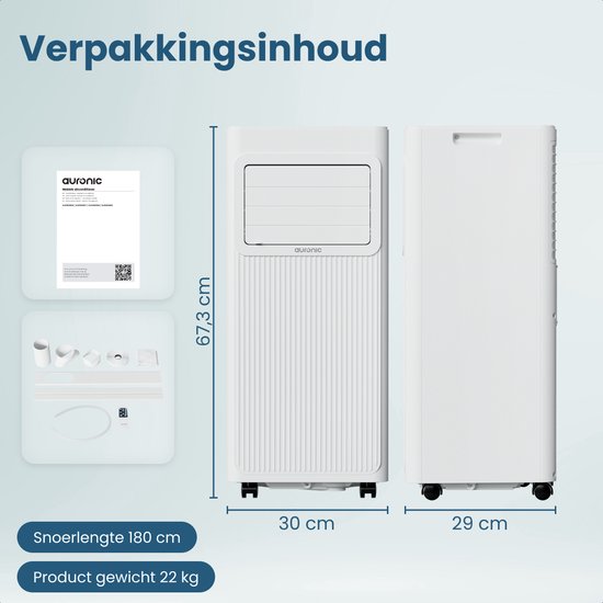 Auronic Mobile Air Conditioner - 9 000 BTU - 3 en 1 - Climatisation avec 2 kits d'étanchéité de fenêtre - Ventilateur - Déshumidificateur - refroidit jusqu'à 25m² - Blanc