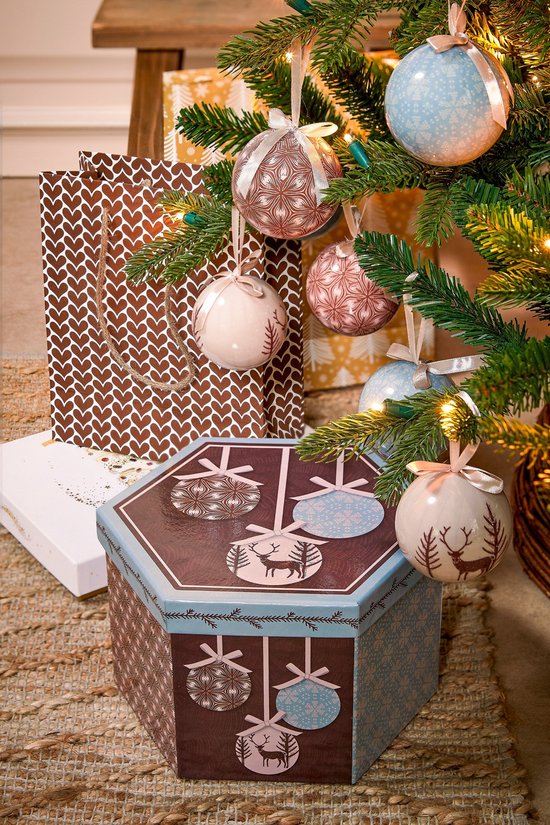 Coffret de boules de Noël House of Seasons - 14 pièces - Ø8 cm - incassable - bleu clair, marron