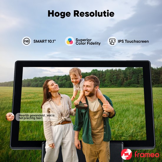 Cadre photo numérique Denver 10,1 pouces - Sans fil - Station de charge incluse - HD - Frameo App - Cadre photo - WiFi - Écran tactile IPS - 16 Go - PFF1070B