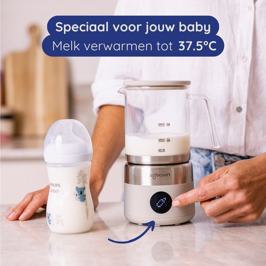 Safecourt Kitchen Glass Milk Frother - Mousseur à lait électrique - Cruche en verre & sans PFAS - Lavable au lave-vaisselle - Beige
