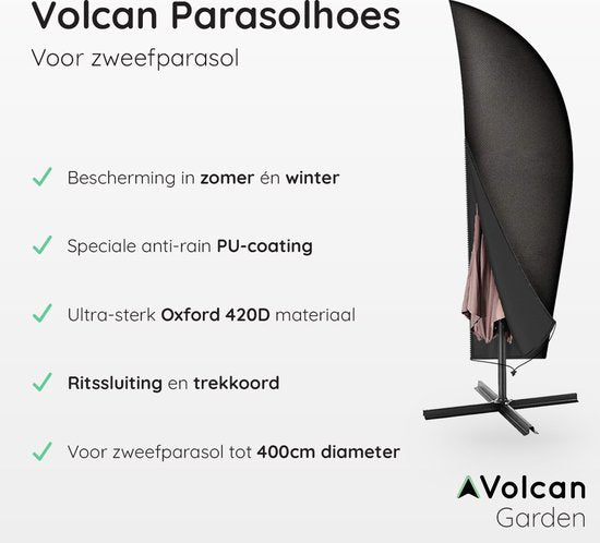 Volcan Housse pour Parasol Flottant - Jusqu'à 400cm - Imperméable - Oxford 420D - Avec fermeture éclair, cordon de serrage, mât et housse de rangement - Noir