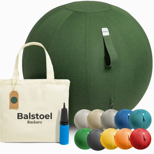 Backerz Boule d'assise 65 CM - Balle d'assise avec housse en lin - Chaise ergonomique pour le bureau et la maison - Balle de yoga de luxe - Vert