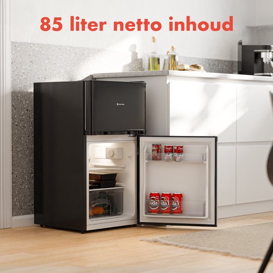 KitchenBrothers Réfrigérateur - 61L Compartiment réfrigérant - 24L Compartiment congélateur - Glacière - Frigo - Freestanding - Noir
