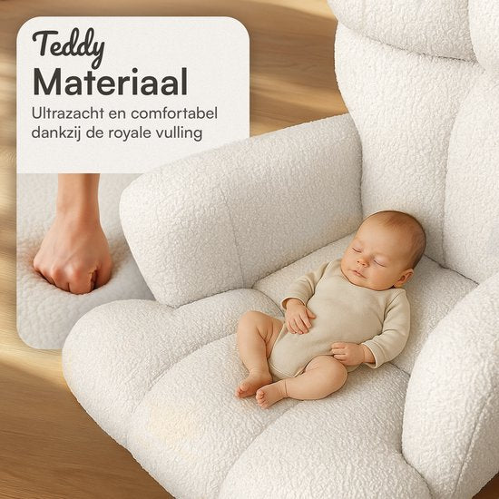 Flowsense Rocking Chair Teddy White - Rocking Chair Adultes Bébé - Chaise d'allaitement Chambre de Bébé - Fauteuil avec accoudoir Design - Fauteuil Relax - Recliner