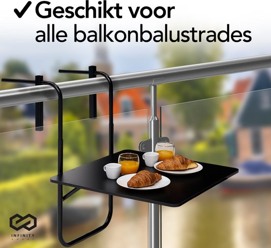 Infinity Goods Table de balcon - pliante - 60 x 60 CM - réglable - suspendue - noire