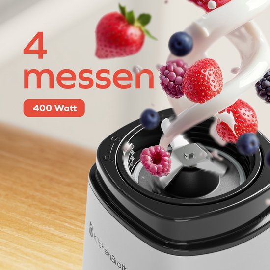 KitchenBrothers Mini Blender - Blender to Go - Smoothie Maker - 2 To-Go Cups 600 ml - acier inoxydable