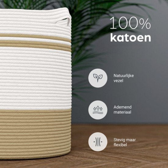 Panier à linge Organess - Trieur de linge - Pliable - 80L - Coton - Blanc & Marron