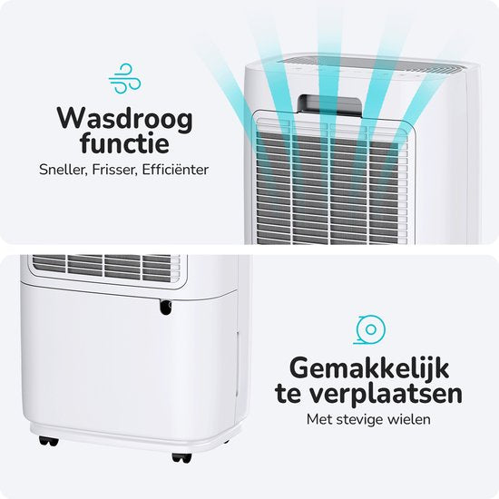 Déshumidificateur Bloomfold - 25L par jour - Fonction Lavage-Séchage incluse - Convient pour le salon, la chambre, la cave et la salle de bain - Déshumidificateur - Blanc