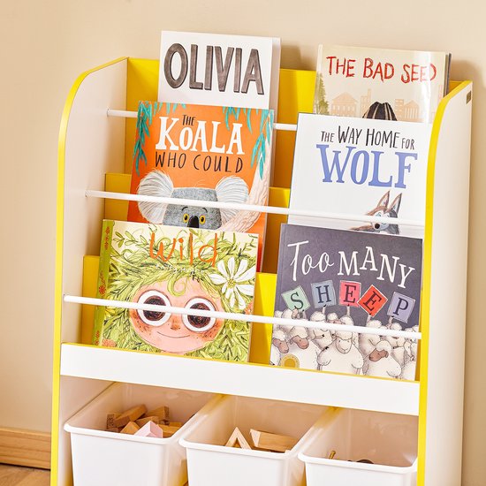 SoBuy KMB108-G Bibliothèque pour enfants - Rack de rangement en bois blanc avec 3 compartiments
