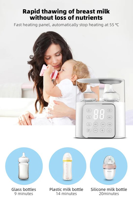 Chauffe-biberon double - Multifonctionnel - Chauffe-lait - Stérilisateur - Contrôle précis de la température - Chauffe-biberon