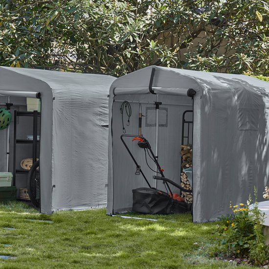 SoBuy KLS11-L-DG Garden House, Waterproof Outdoor Storage, Motorcycle Shelter with Hooks, Bicycle and Tool Garage, Bicycle Storage, Storage Space, Grey, 159x219x165 cm