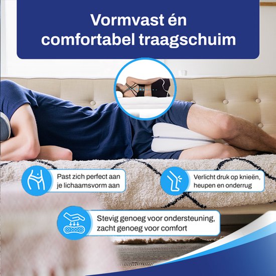 Oreiller de genou Sleeptight pour le lit - Oreiller de sommeil latéral - Oreiller de jambe - Oreiller de genou orthopédique anti-douleur - Dormeurs latéraux - Mousse à mémoire de forme - 25 cm