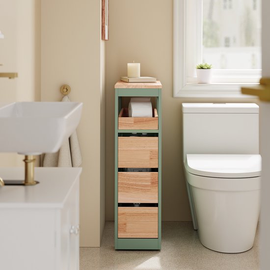 SoBuy Etagère de salle de bain avec 3 tiroirs - Meuble de salle de bain étroit sur roulettes - Rangement multifonctionnel - Vert, 65x24x82cm, BZR54-II-GR