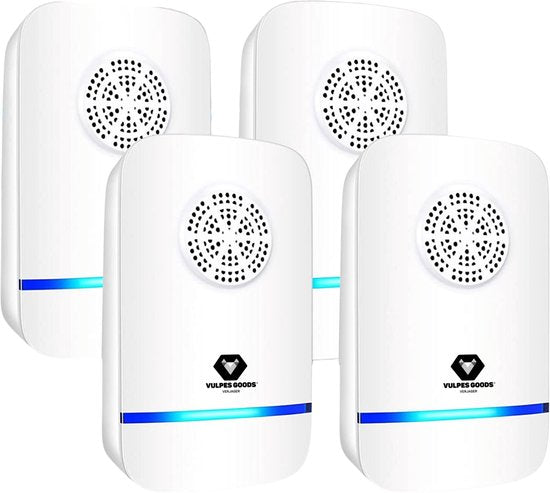 Vulpes Goods® Repellent - Ultrasonic Mouse Repellent PRO - 8-in-1 Pest Repellent - Indoor Mouse Repellent - Pest Reject - Pest Repellent - Insect Repellent - Mosquito Repellent - 4 Pack - White