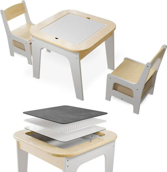 Juskys Ensemble de sièges pour enfants Milou - Avec 2 chaises et 1 table - Naturel