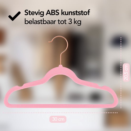 Brixy 50 cintres enfants - Rose - Cintre - Velours - Trous rail