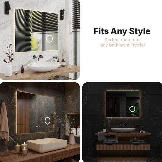 Mirlux Miroir de salle de bain avec éclairage LED et chauffage - Miroir mural rectangulaire - Miroir de douche anti-condensation - 100x80CM