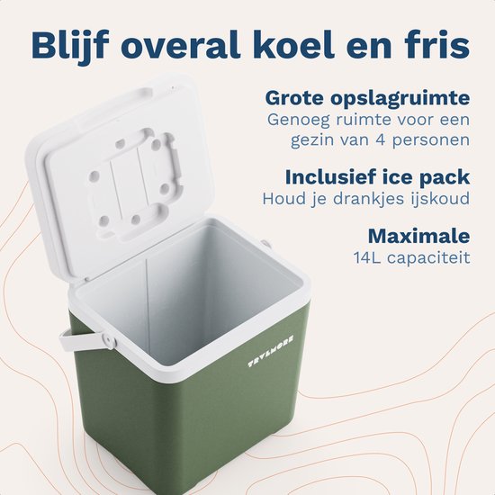 TRVLMORE Cool Box 14L - Frigobox - Elément réfrigérant inclus - Petite boîte réfrigérante - Vert