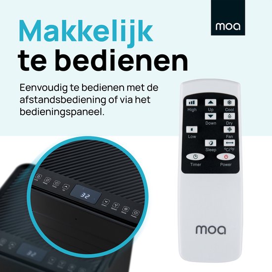 MOA Mobile Air Conditioner - 7 000 BTU - Climatiseur - télécommande - Classe énergétique A - Kits d'étanchéité pour fenêtres - Chambre à coucher - Salon - jusqu'à 60 m³ de refroidissement - ventilateur et déshumidificateur - Noir