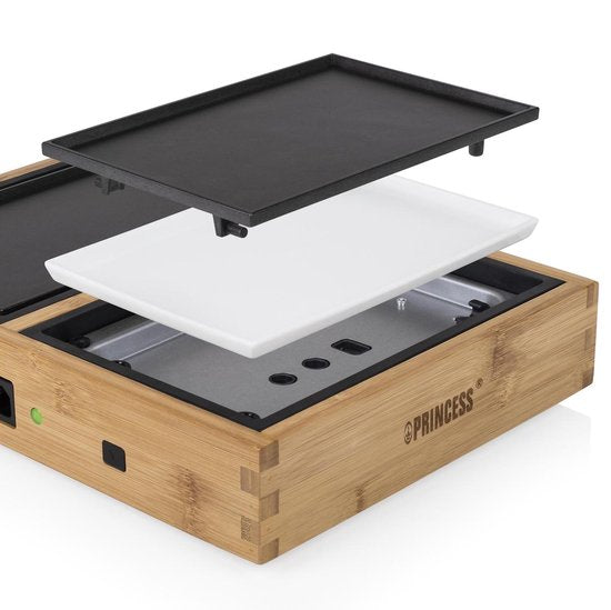 Princess Dinner4all Pure 104040 - Set gourmet - Teppanyaki - Grill & plancha - cordon de 2 mètres - 4 personnes - Bambou - extensible à 10 personnes