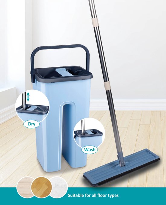 alpina mopping system with bucket - mop incl. 2 microfibre cloths - for hard floors - 360° rotation