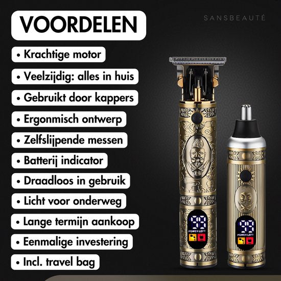Tondeuse professionnelle sans fil à lames en T + tondeuse à nez - Sansbeauté® Buddha Trimmer - Beard Trimmer - Hair Clippers Men's Head Hair - Cheveux Hair - Hair Trimmer - Hairdresser Hair Machine - Hair Clippers - Barber Hair Clipper - Hairdresser Kit