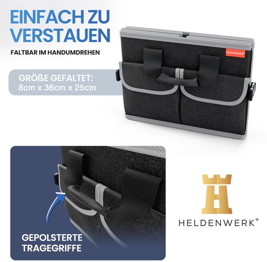 HELDENWERK Organisateur de bottes premium avec couvercle, robuste et antidérapant - Sac à bottes pliable, grand avec double fond - Boîte de coffre, boîte d'organisation de bottes