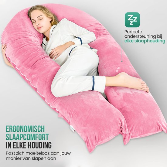Avalo Oreiller de grossesse XXL 280 cm - Oreiller de sommeil latéral en forme de U - Oreiller ergonomique pour le corps - Oreiller d'allaitement & Oreiller pour le corps pour les femmes enceintes - Rose