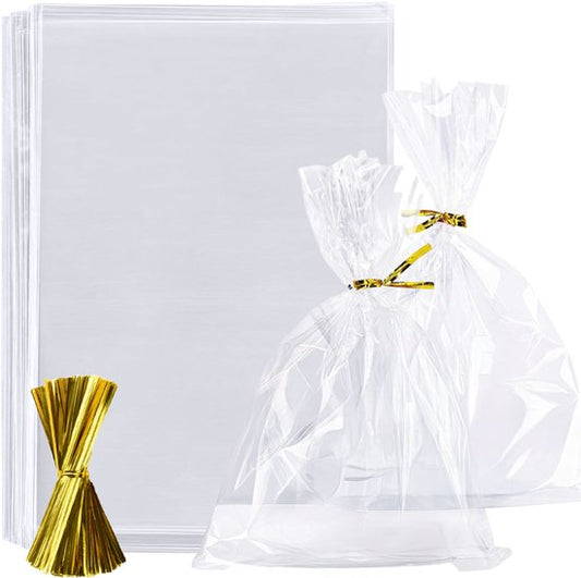 Feestio Sacs à partager 25 x 15 cm - 200 pièces - Sacs à bonbons - Sacs à friandises pour fêtes d'enfants - Sacs en cellophane transparents - Sacs à cadeaux - Sacs à bonbons