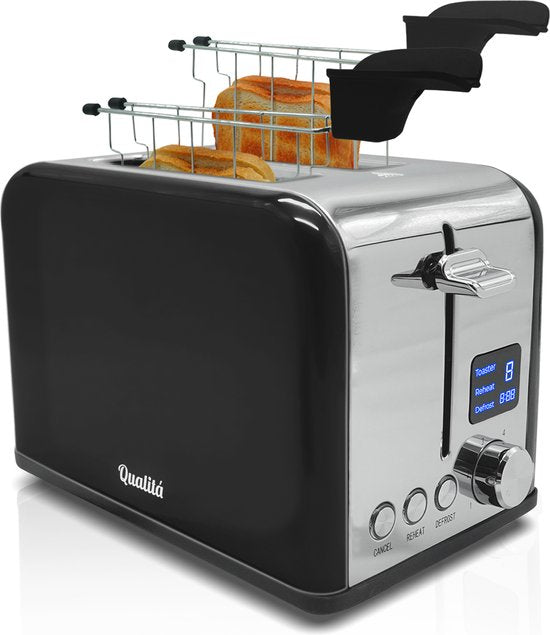 Qualitá® Grille-pain avec clips pour sandwichs grillés - Grille-pain rétro - Grille-sandwichs - Appareil à croque-monsieur - acier inoxydable/noir