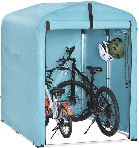 SoBuy KLS11-BL Abri de jardin, abri de jardin extérieur, imperméable, abri moteur avec crochets, garage pour vélo et outils, abri vélo, rangement et stockage, bleu clair, 120 x 176 x 163 cm