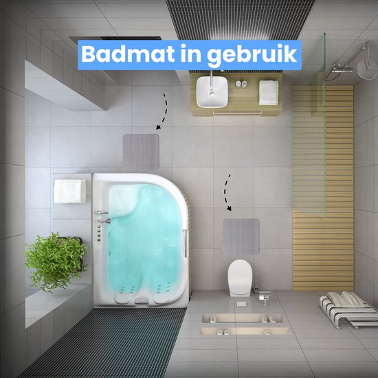 Tapis de douche et de bain Luft - 48 x 48 cm - Antidérapant - Gris - Avec ventouses - Adapté à la salle de bain et à la douche - Sûr et solide