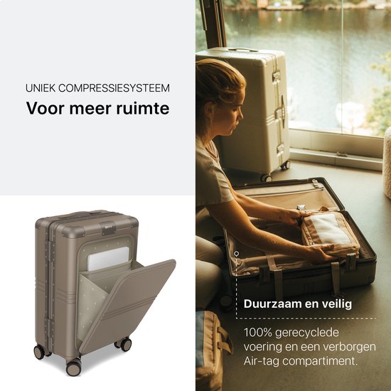ONYX Hybrid Pro Hand Luggage Suitcase with Front Pocket 38 Litres - Recycled Polycarbonate and Zipperless Design - Travel Suitcase with TSA Lock and Spinner Wheels - Lightweight Trolley with Laptop Compartment - Desert Clay