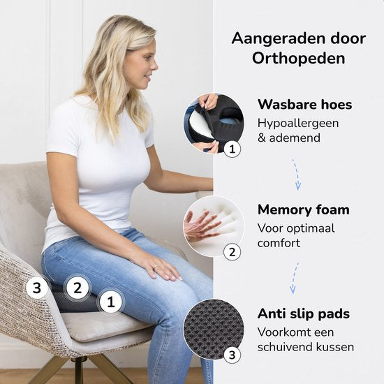 Coussin de siège orthopédique - Coussin en forme de beigne - Rebondissant - Ergonomique - Mousse à mémoire de forme - Pour voiture, chaise de bureau et canapé - Alyze