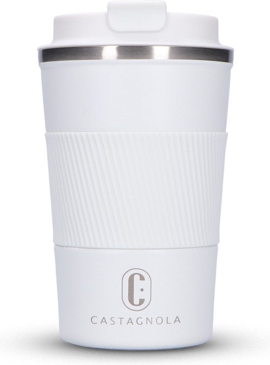 Castagnola Thermos Cup - Coffee Mug To Go - Travel Mug for Coffee and Tea - Tea Mug - 380 ML - stainless steel - White